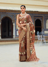 India Silk Brown Sarees Made From Dola Handloom Silk Showcase Exquisite Craftsmanship And Rich Heritage